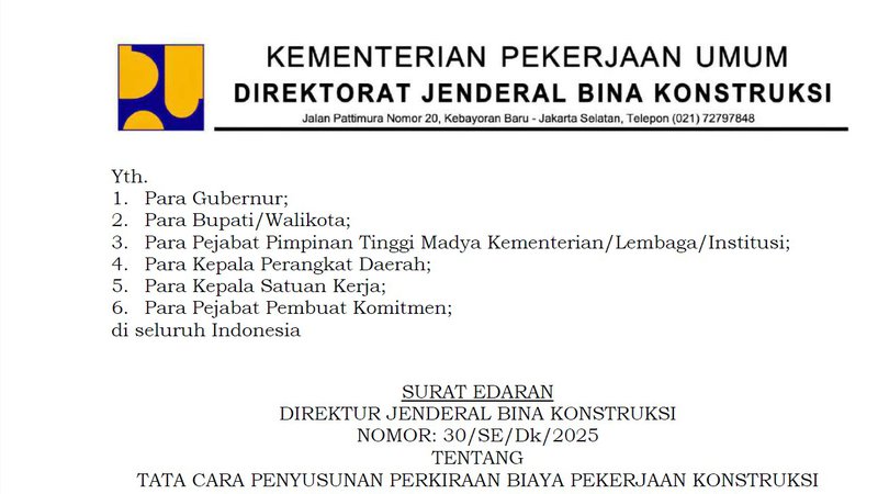 BATANG TUBUH SE Dirjen Binkon No 30 Tahun 2025